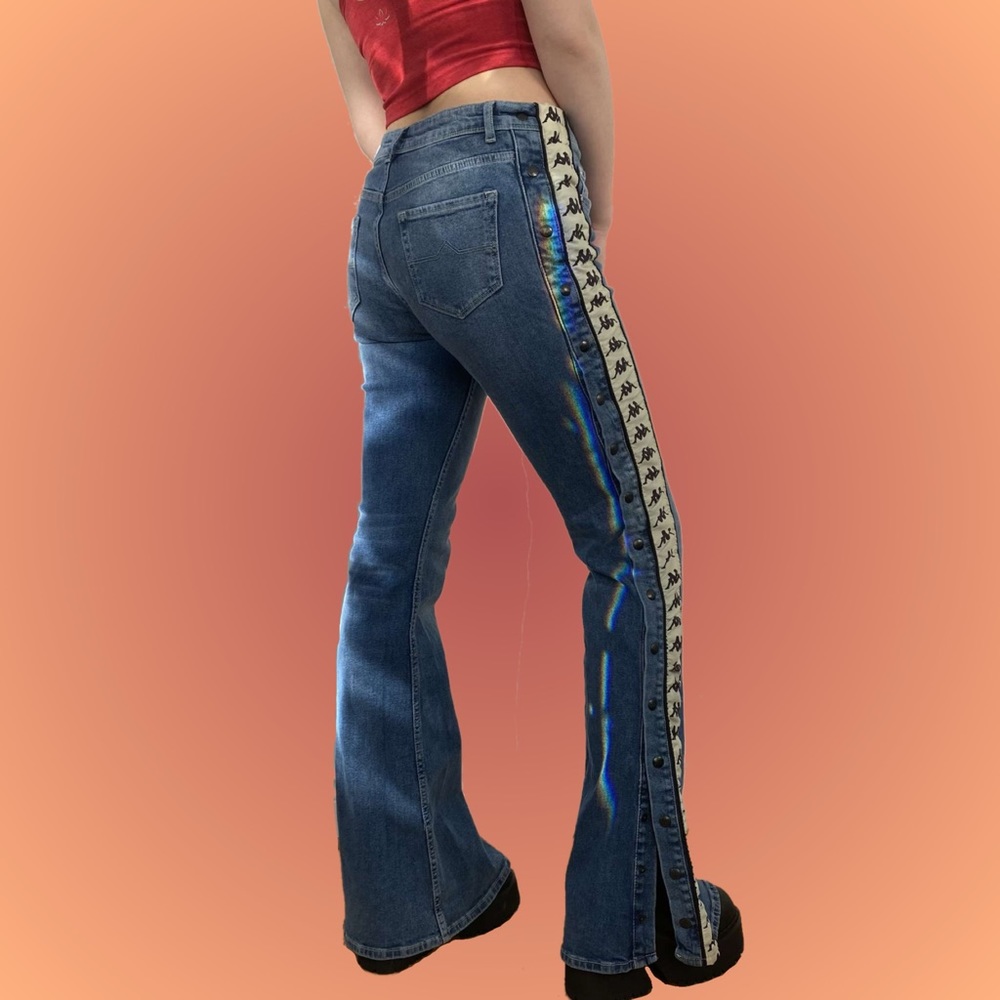 Kappa Mid rise button side detail flare jeans